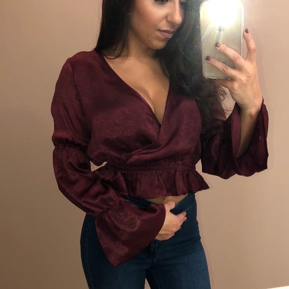 Burgundy Satin Top - Picture 3 of 6